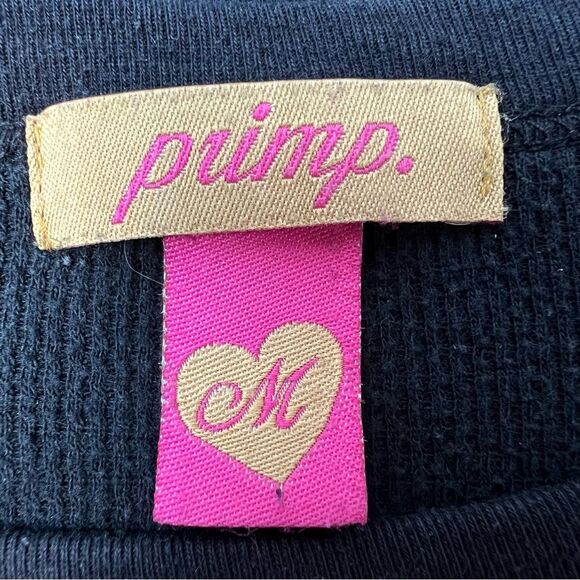 It’s Primp Iconic Peace Symbol Rhinestoned Black Long Sleeve Sweater Size M - Picture 3 of 6